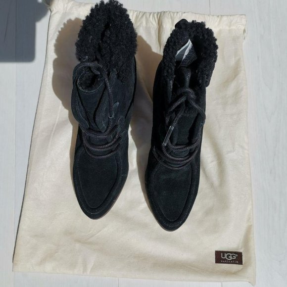 worn once UGG Suede Winter Heel Ankle booties sz 8 - Picture 3 of 8